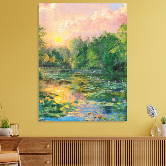 Lienzo Los lirios de agua de Claude Monet, el atardecer,  (Insitu (Sala de estar))