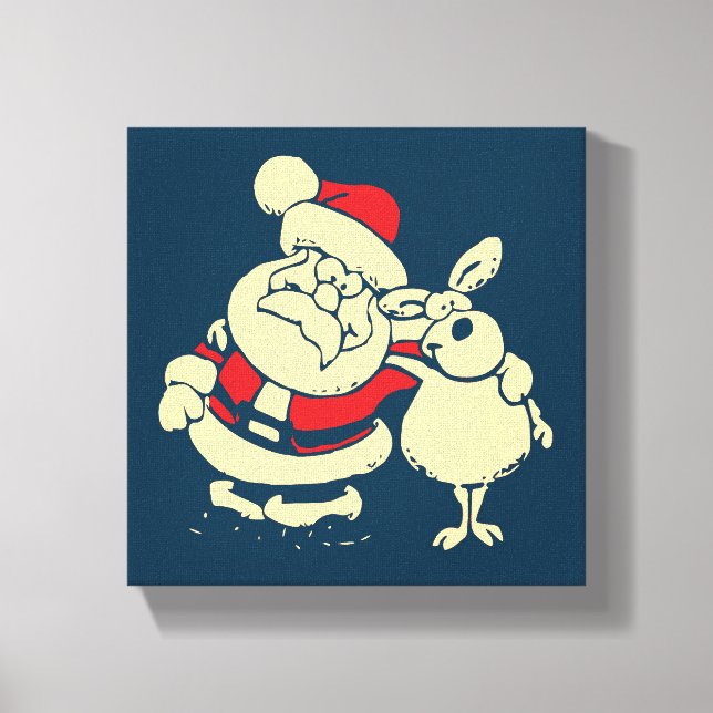Lienzo Los Navidades retro Santa y su amigo reno (Anverso)