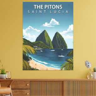 Lienzo Los Pitons – Cartel de viaje antiguo de Santa Lucí