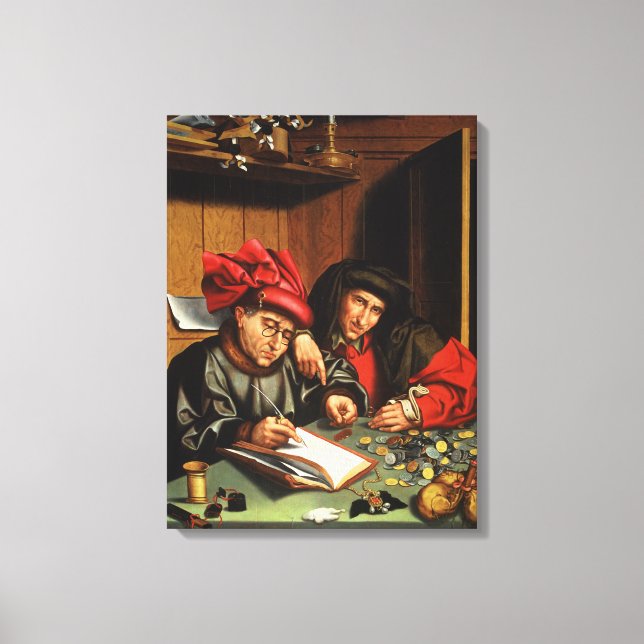 Lienzo Los prestamistas monetarios (petróleo en tablero d (Anverso)
