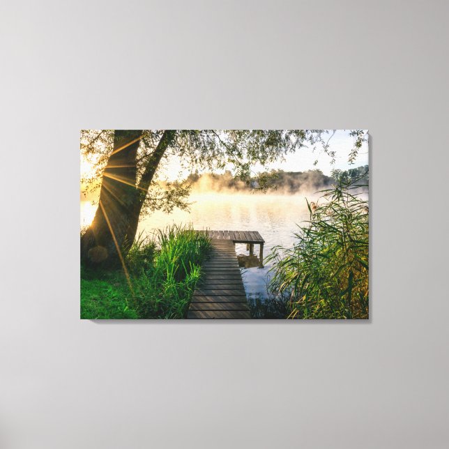 Lienzo Los primeros rayos de sol en Wesslinger See (Anverso)