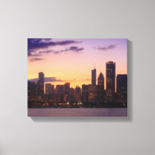 Lienzo Los sistemas del sol sobre el horizonte de Chicago