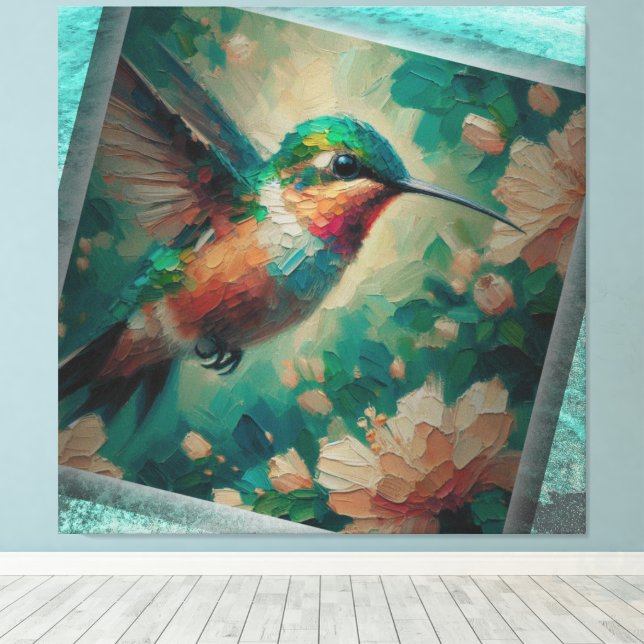 Lienzo Lost in the Sea — Hummingbird Textured Painting (Insitu (piso de madera))