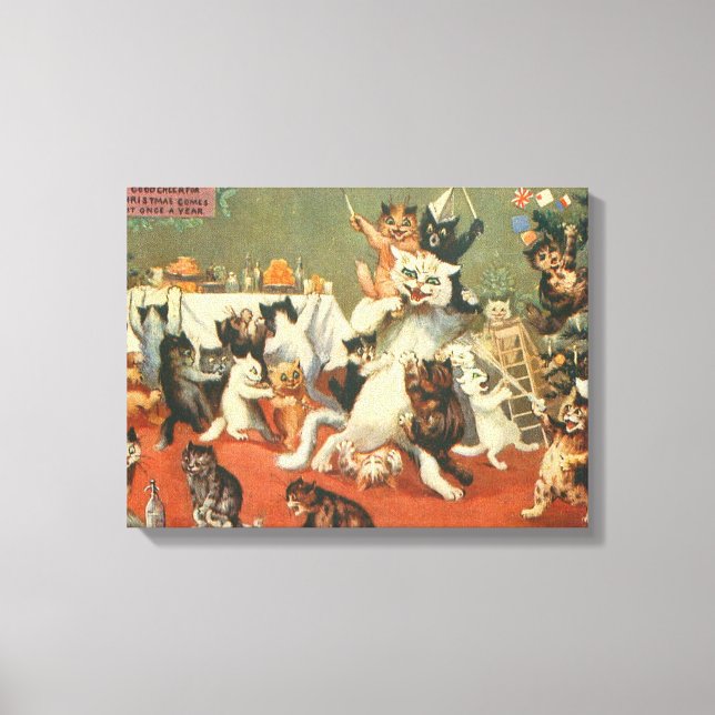 Lienzo Louis Wain Merry Christmas (Anverso)