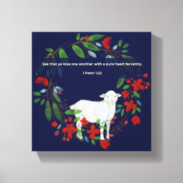Lienzo Love One Another | Lamb & Floral Canvas Print