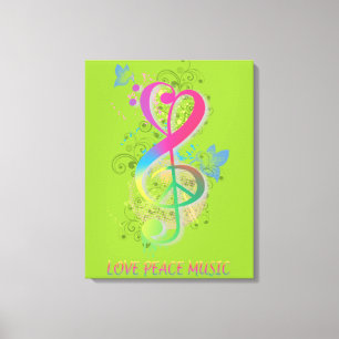 Lienzo Love Peace Music Splatter swift flores pájaros