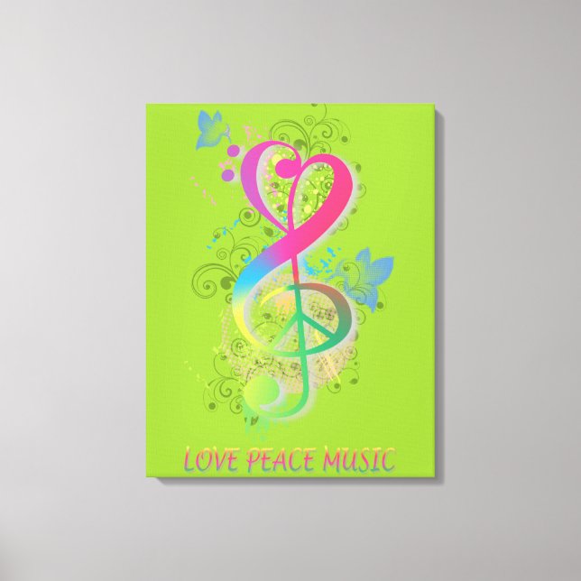 Lienzo Love Peace Music Splatter swift flores pájaros (Anverso)