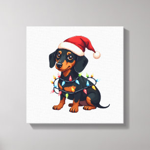 Lienzo Luces de Navidad Dachshund Sombrero de Santa Amor