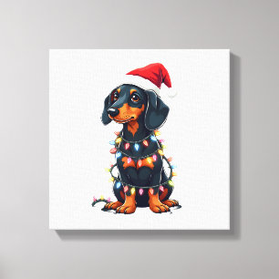 Lienzo Luces de Navidad Dachshund Sombrero de Santa Navid