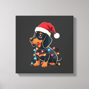 Lienzo Luces de Navidad de Dachshund Sombrero de Santa Na