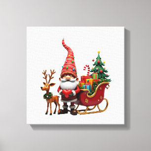 Lienzo Luces de Navidad Gnomos Santa Claus Montando Trine