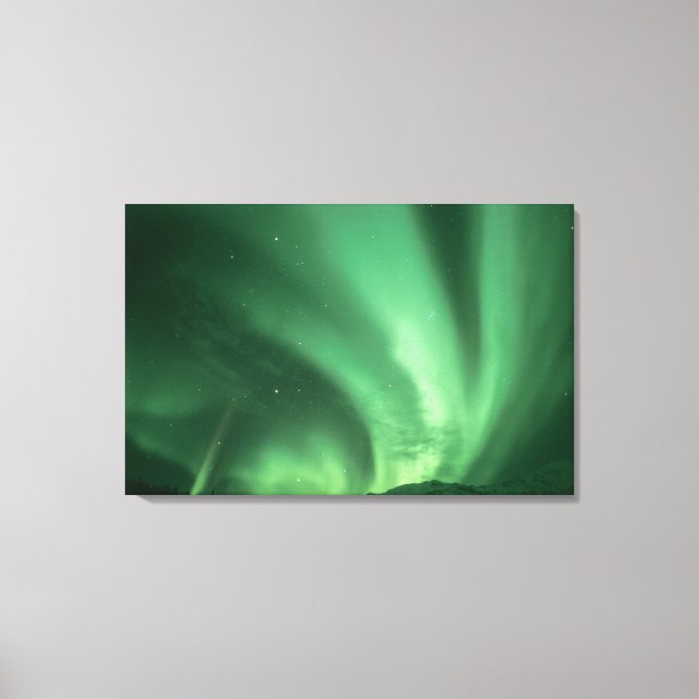 Lienzo Luces del norte, Aurora boreal, sobre estribacione (Anverso)