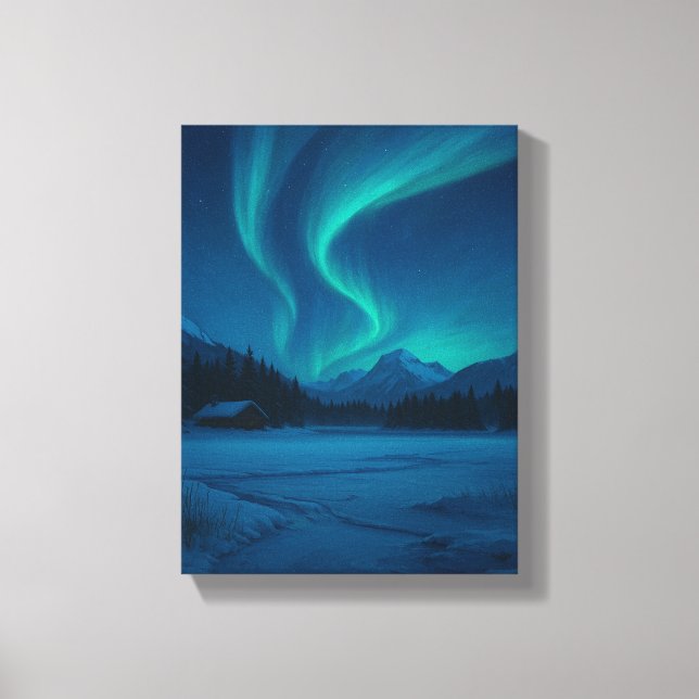 Lienzo Luces del Norte Sobre Cabina Congelada (Anverso)