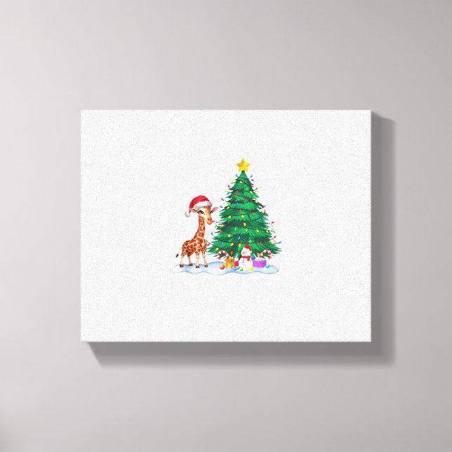 Lienzo Luces divertidas de árbol de Navidad con jirafa so (Anverso)