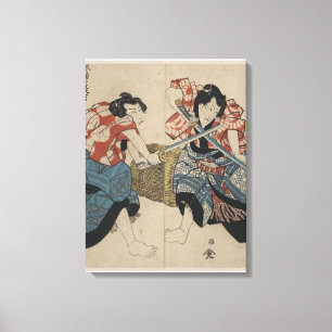 Lienzo Lucha de la espada del samurai circa 1825