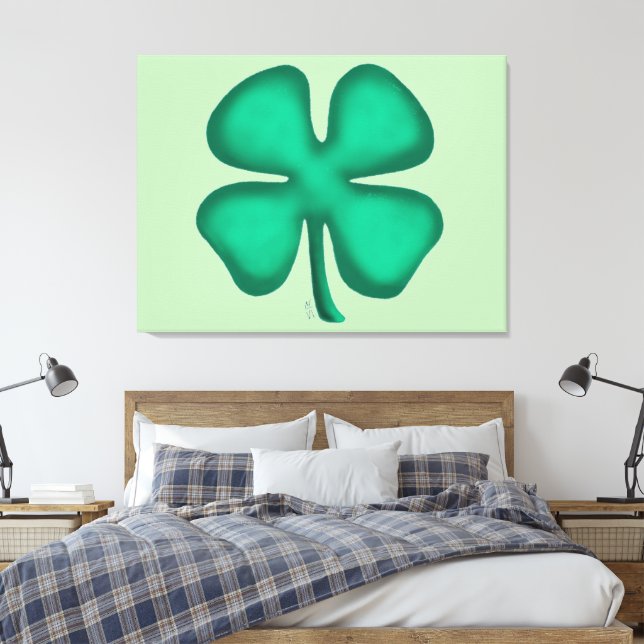 Lienzo Lucky 4 Leaf Irish Clover green canvas de impresió (Insitu(Dormitorio))