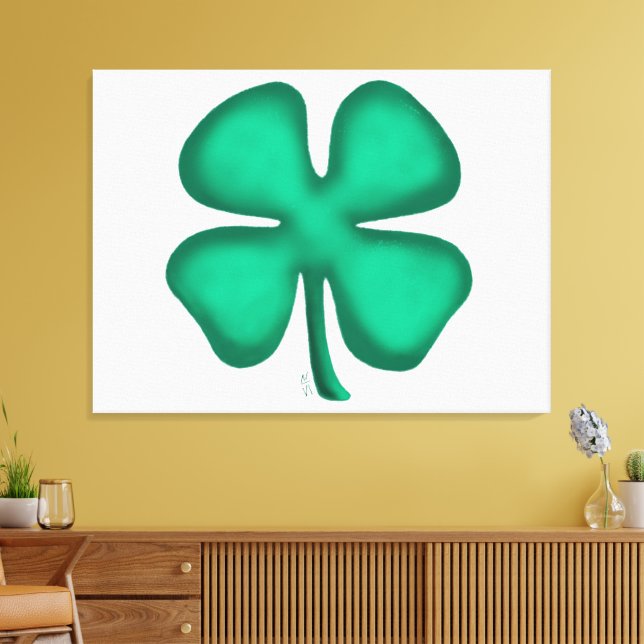 Lienzo Lucky 4 Leaf Irish Clover white canvas print (Insitu (Sala de estar))