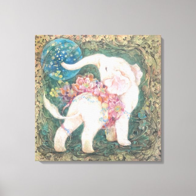 Lienzo Lucky White Elephant: Japanese Nihonga Art (Anverso)