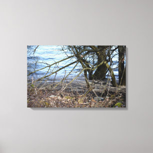 Lienzo Lugares perdidos , Árboles en la orilla del río