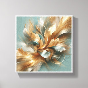 Lienzo Lujo abstracto dorado y azul turquesa - Fluyendo e