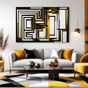 Lienzo Lujo Negro Geométrico Deco Dorado
