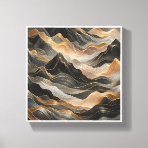 Lienzo Lujo Paisaje Montañoso Fluido 3D - Abstracto Dorad