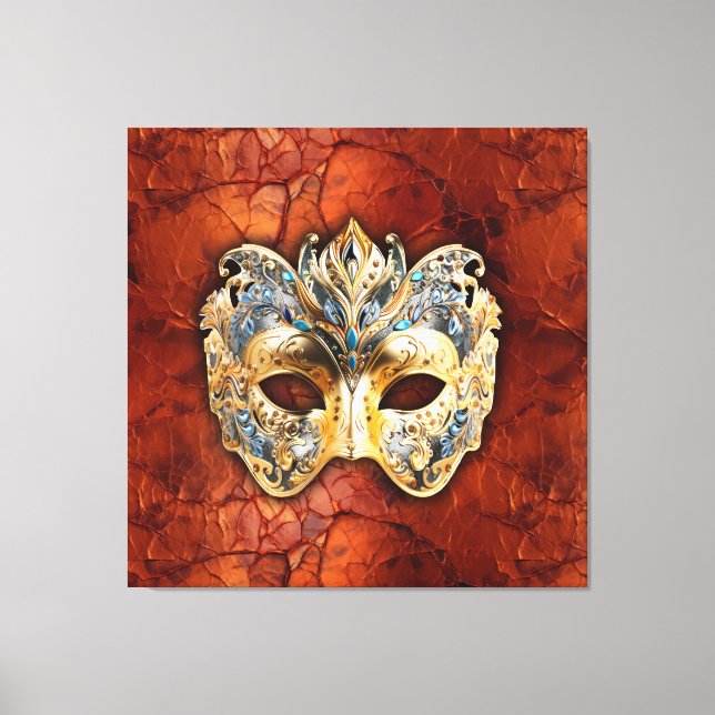 Lienzo Lujosa máscara veneciana sobre fondo rojizo (Anverso)