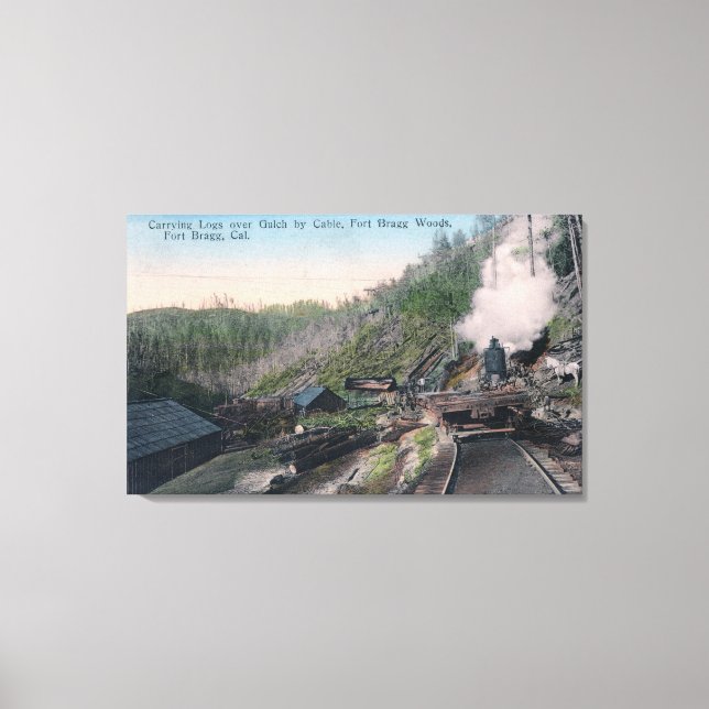 Lienzo Lumberjacks con troncos por cable sobre el Gulch (Anverso)