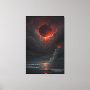 Lienzo Luna de Sangre Sobre el Mar Tempestuoso
