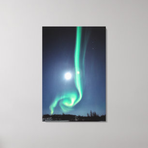Lienzo Luna Llena Con Aurora Yellowknife Canadá