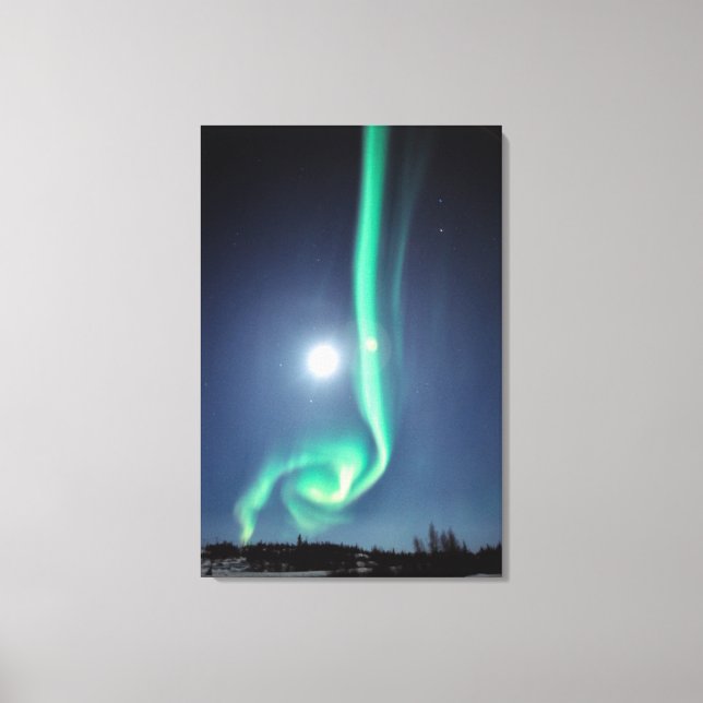 Lienzo Luna Llena Con Aurora | Yellowknife Canadá (Anverso)
