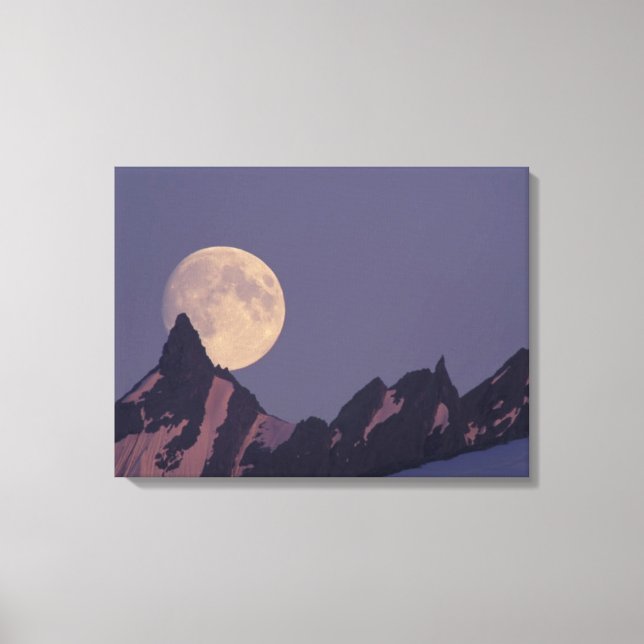 Lienzo Luna Llena se Eleva | Montañas Chugach Alaska (Anverso)