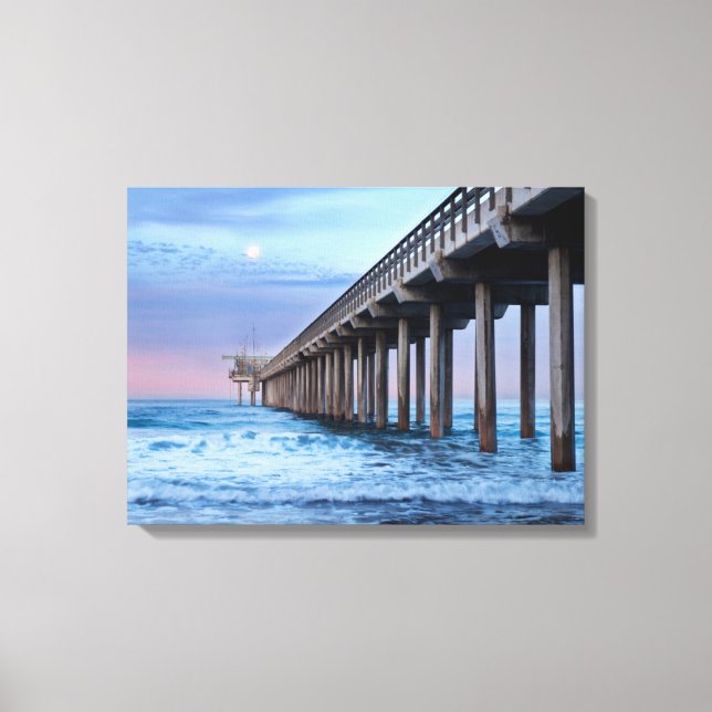 Lienzo Luna llena sobre el muelle, California (Anverso)