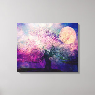 Lienzo Luna mística del árbol y de la noche
