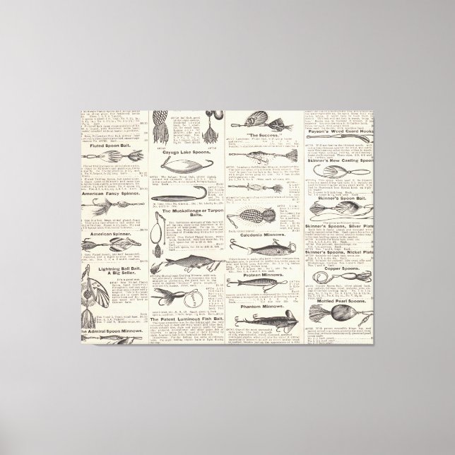 Lienzo Lures de la pesca de vintage: pescador de la época (Anverso)