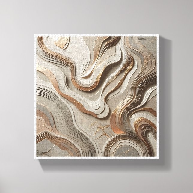 Lienzo Luxury 3D Sculpted Marble Waves - Elegant Gold and (Anverso)