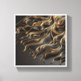 Lienzo Luxury Black and Gold Filigree Waves - Elegant 3D 