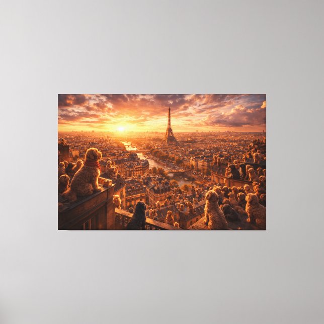 Lienzo Luxury Cockapoo Wall Art – Paris Sunset Travel Dog (Anverso)