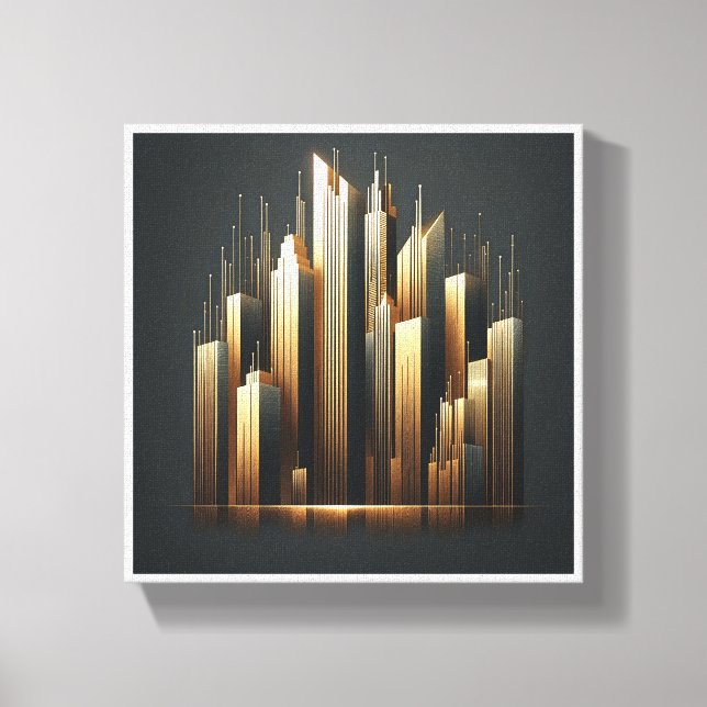 Lienzo Luxury Golden Skyscrapers Silhouette - Modern Abst (Anverso)