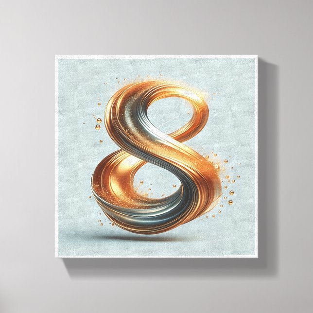 Lienzo Luxury Liquid Gold Number 8 Art - 3D Metallic Swir (Anverso)