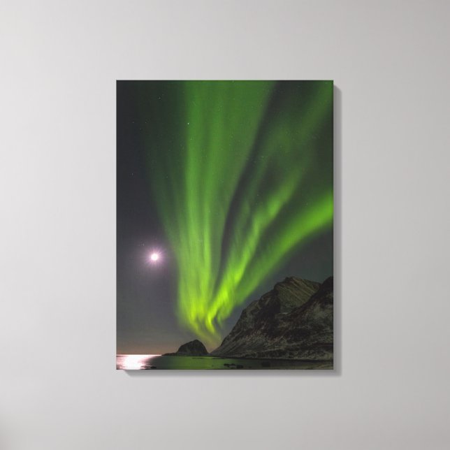 Lienzo Luz boreal | Islas Haukland Beach Island Noruega (Anverso)