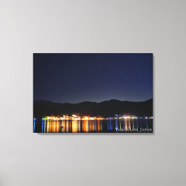 Lienzo Luz de la ciudad junto al lago Noche Cielo Montaña