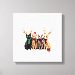 Lienzo Luz de Navidad Gato Reno Santa Gato Navidad L