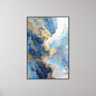 Lienzo Luz Líquida: Abstracto en Verde Azul y Dorado