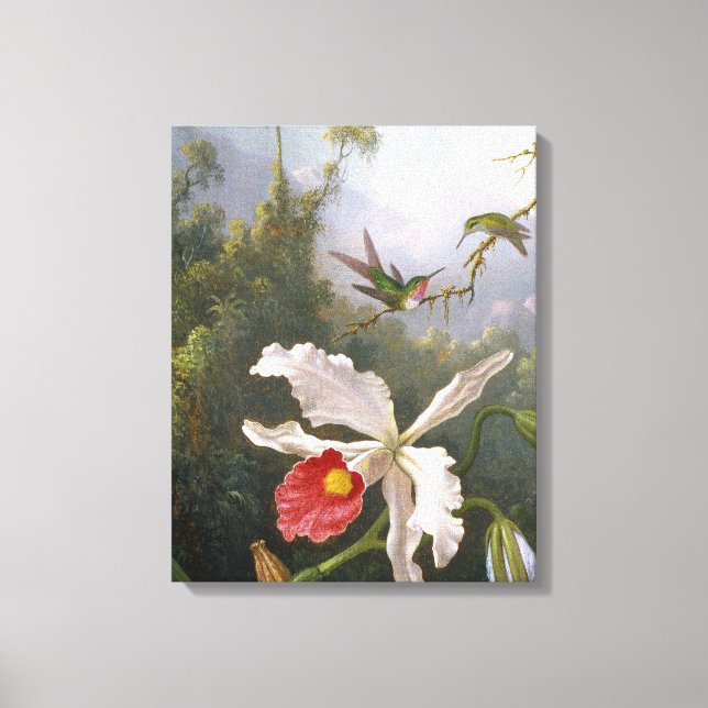 Lienzo M. J. HEADE Dos Hummingbirds encima de una orquíde (Anverso)