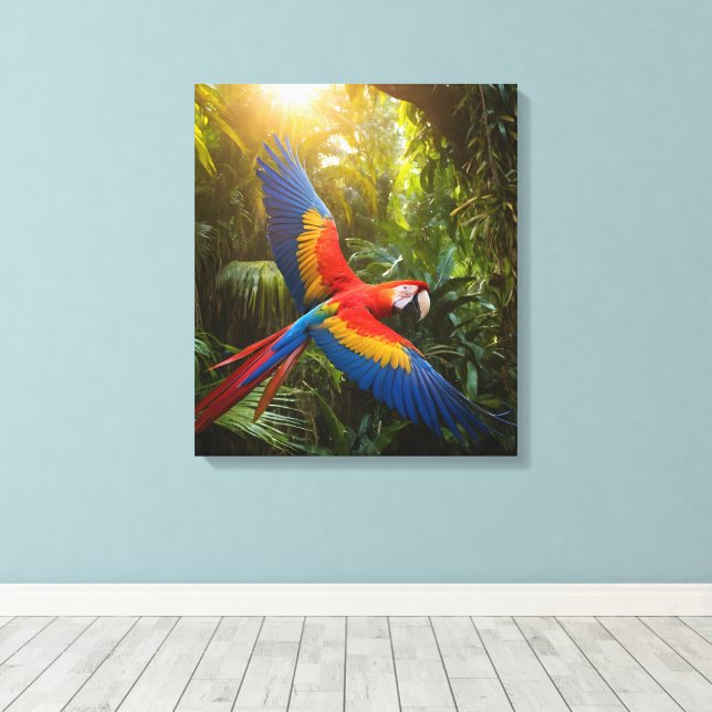 Lienzo Macao en un pantano de selva tropical (Insitu (piso de madera))