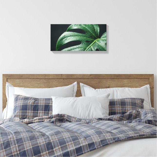 Lienzo Macro Fotografía: Hoja de Monstera con Rocío de la (Insitu(Dormitorio))