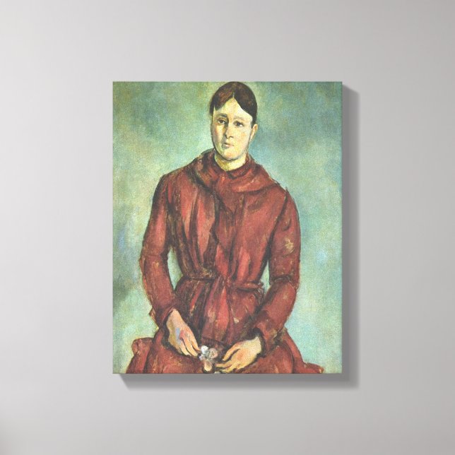 Lienzo Madame Cezanne con vestido rojo - Paul Cezanne (Anverso)