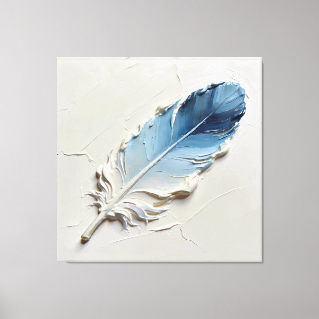 Lienzo Madera Textura de Pluma Azul Costera de Aceite 3D  (Anverso)