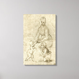 Lienzo Madonna, Cristo, San Juan Bautista por Rapahel